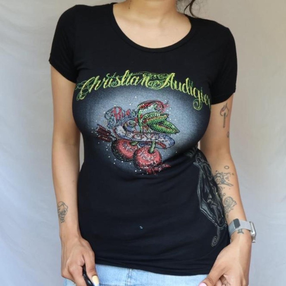 ED HARDY Rhinestone Bedazzled Graphic T